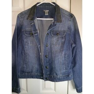 New Directions Denim Jacket Studded Collar Jean Jacket‎ Casual Blue L